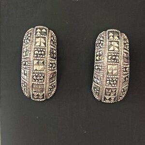 Beautiful Sterling Silver Marcasite Half Hoop Earrings.